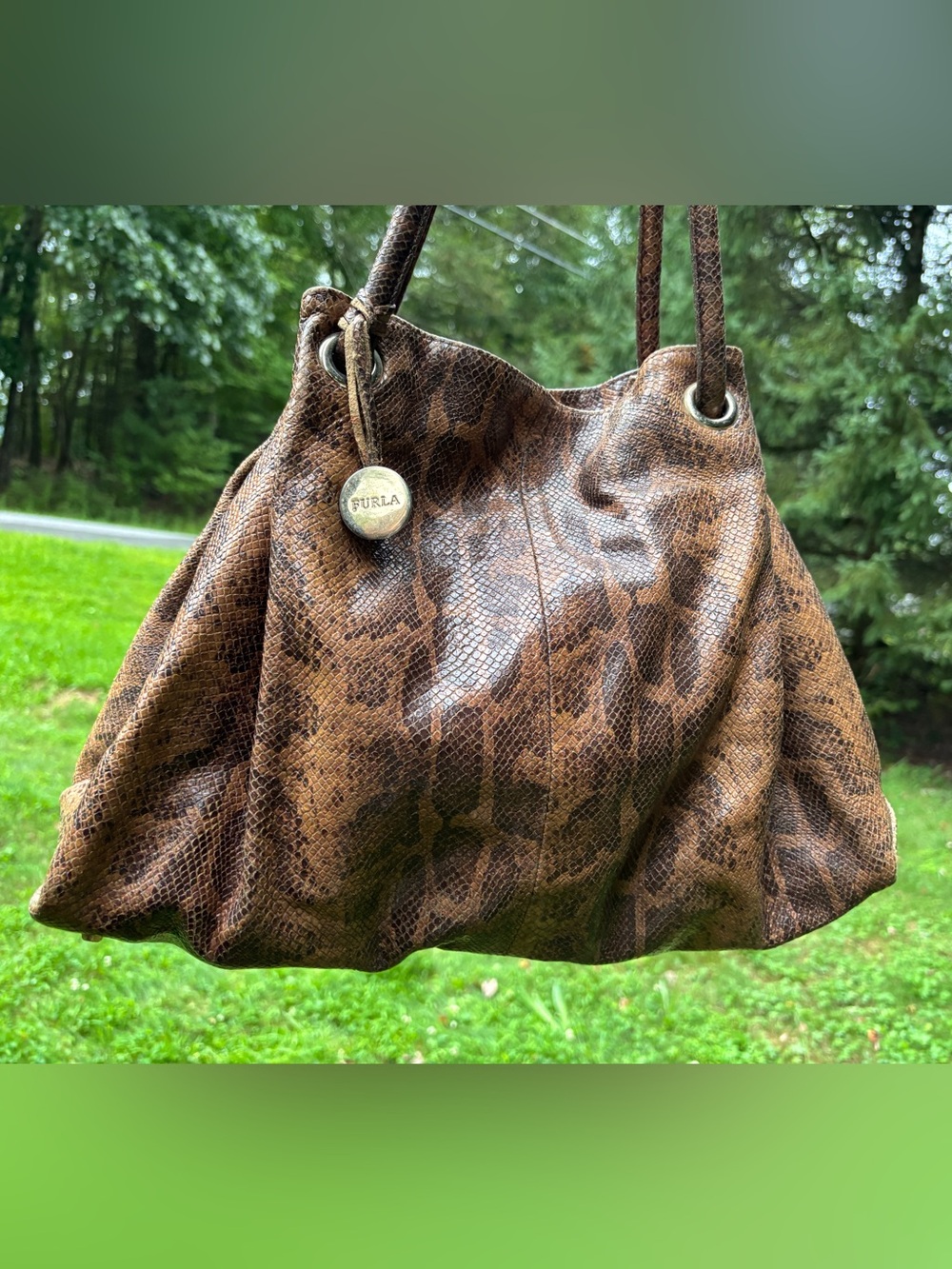 Furla Snakeskin Embossed Shoulder Bag